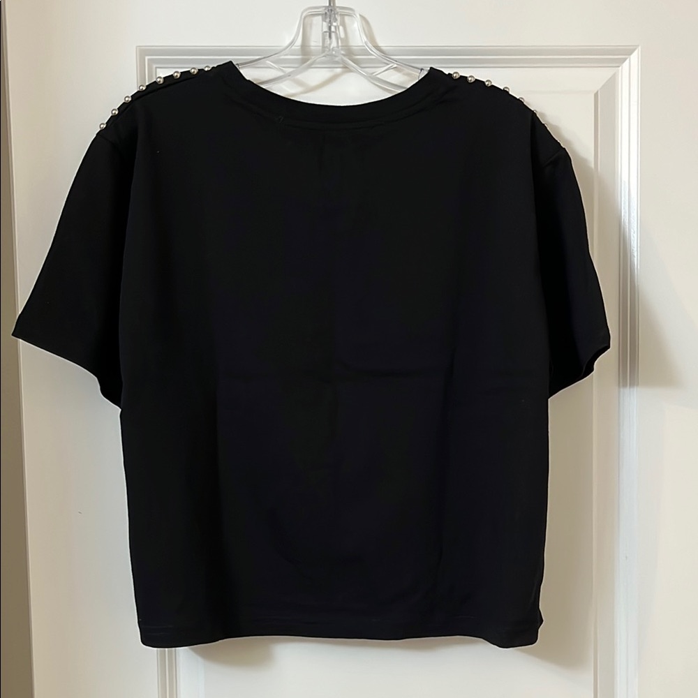 Black Short Sleeve Top with Studded Detail - Picture 6 of 6